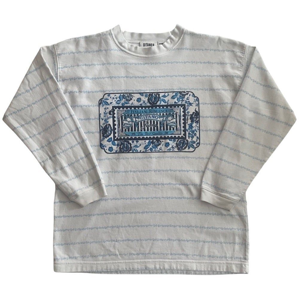 Vintage 80s-90s Gitano Floral Stripe Graphic Pullover Top White